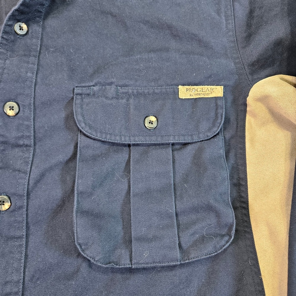 Wrangler ProGear Mens Shooting‎ Shirt Navy Blue Tan Quilted Shoulder Medium - Picture 4 of 9